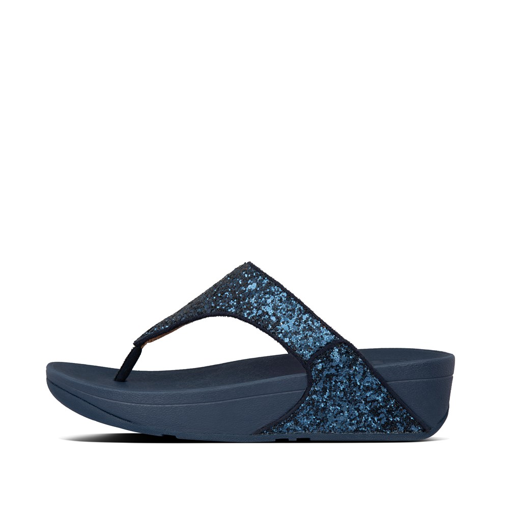 Fitflop Womens Sandals Navy - Lulu Glitter Toe-post - 12GFOZNAQ